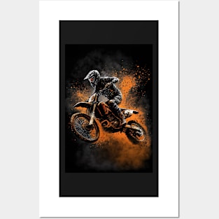 Dirt Bike With Paint Orange Splash Design Posters and Art